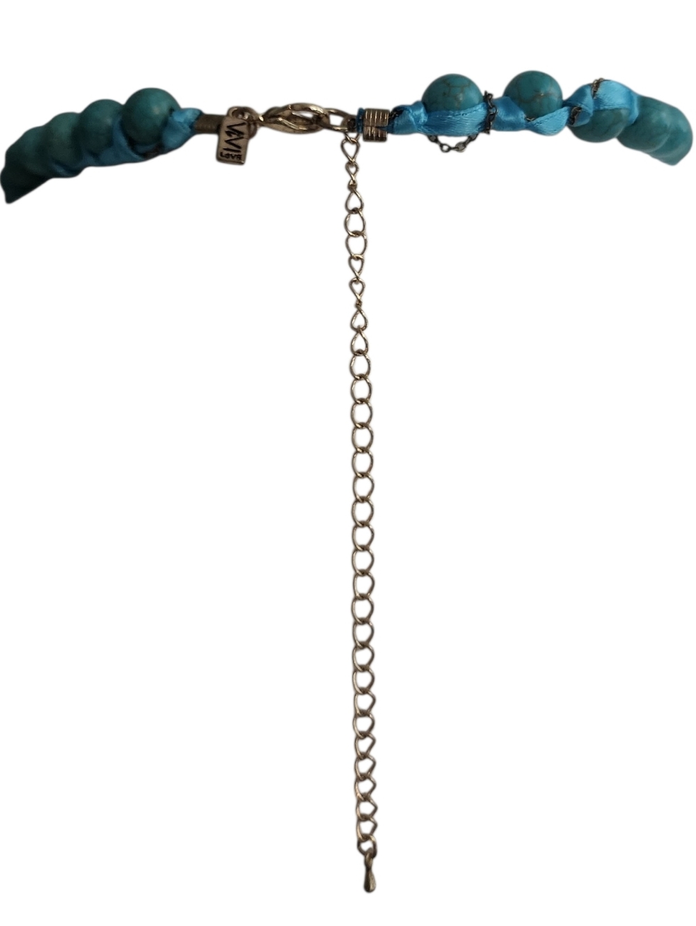 ViVi Turquoise Bead Ribbon Wrapped Chain Necklace - Picture 3 of 7